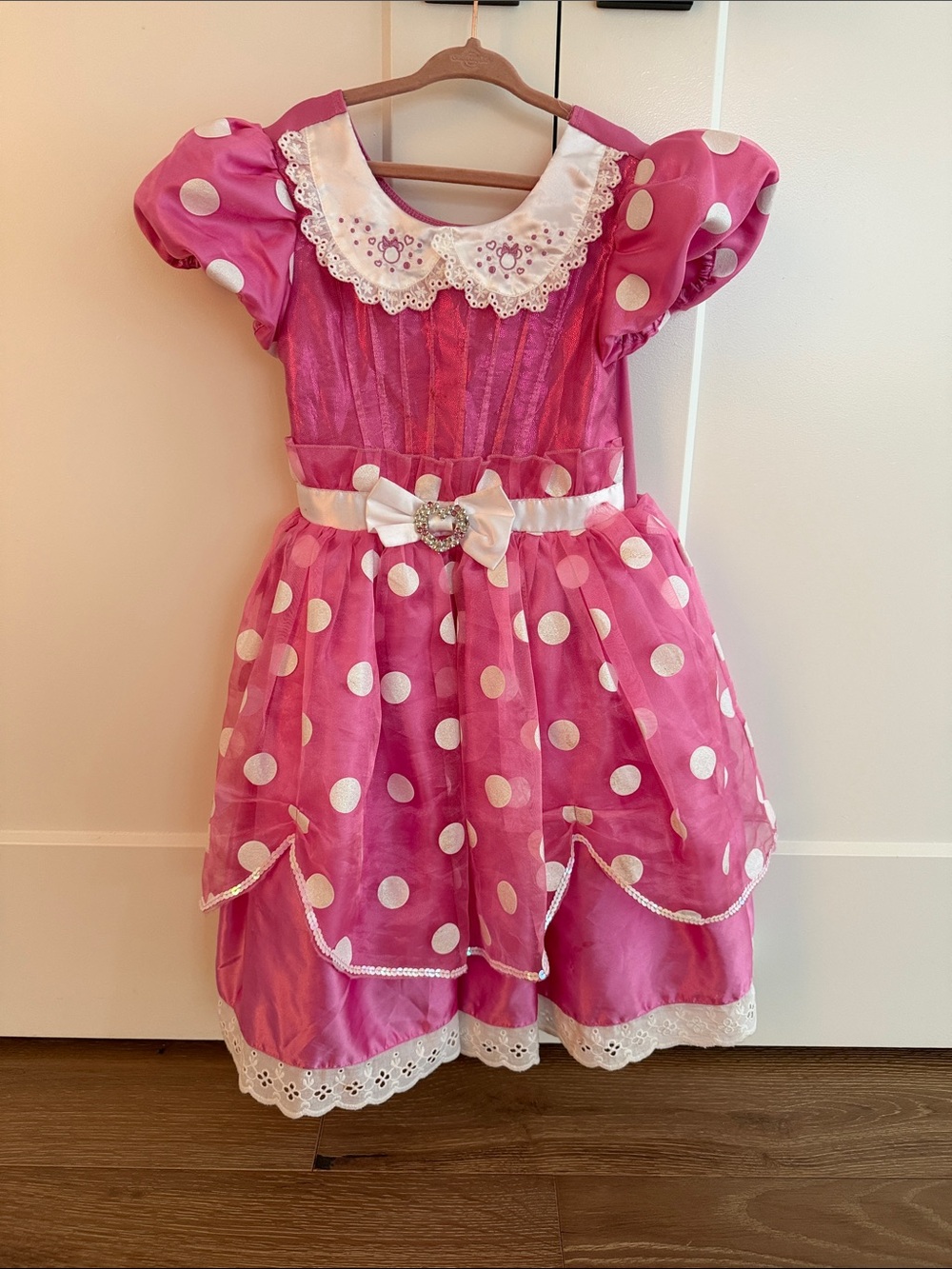 Minnie Mouse Girls' Pink Polka Dot Halloween Costume Dress with Bow